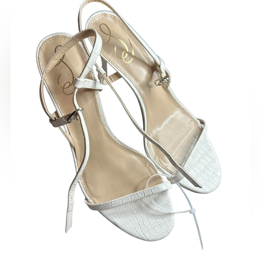 NEW Sam Edelman Doran White Embossed Heels | Strappy Stiletto Sandals | Size 9 - Picture 2 of 6